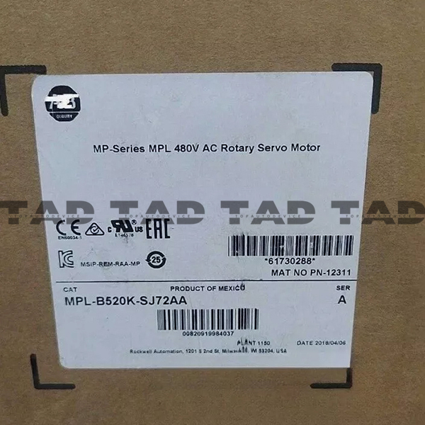 Allen-Bradley MPL-B520K-SJ72AA MP-Series MPL 480V AC Rotary Servo Motor