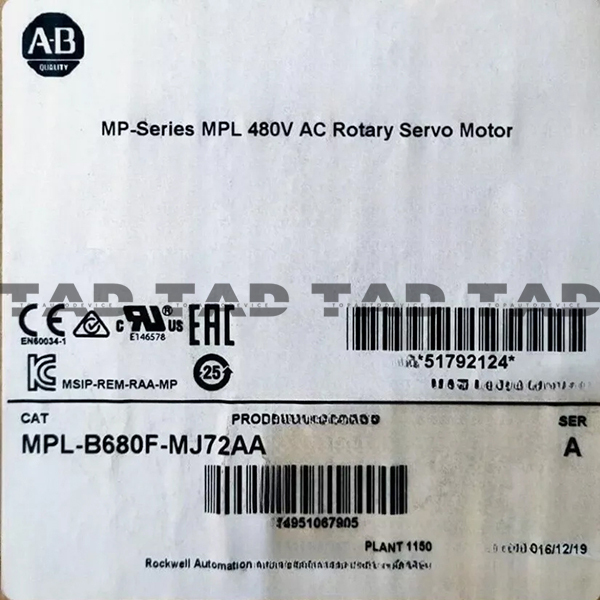 Allen-Bradley MPL-B680F-MJ72AA MP-Series MPL 480V AC Rotary Servo Motor