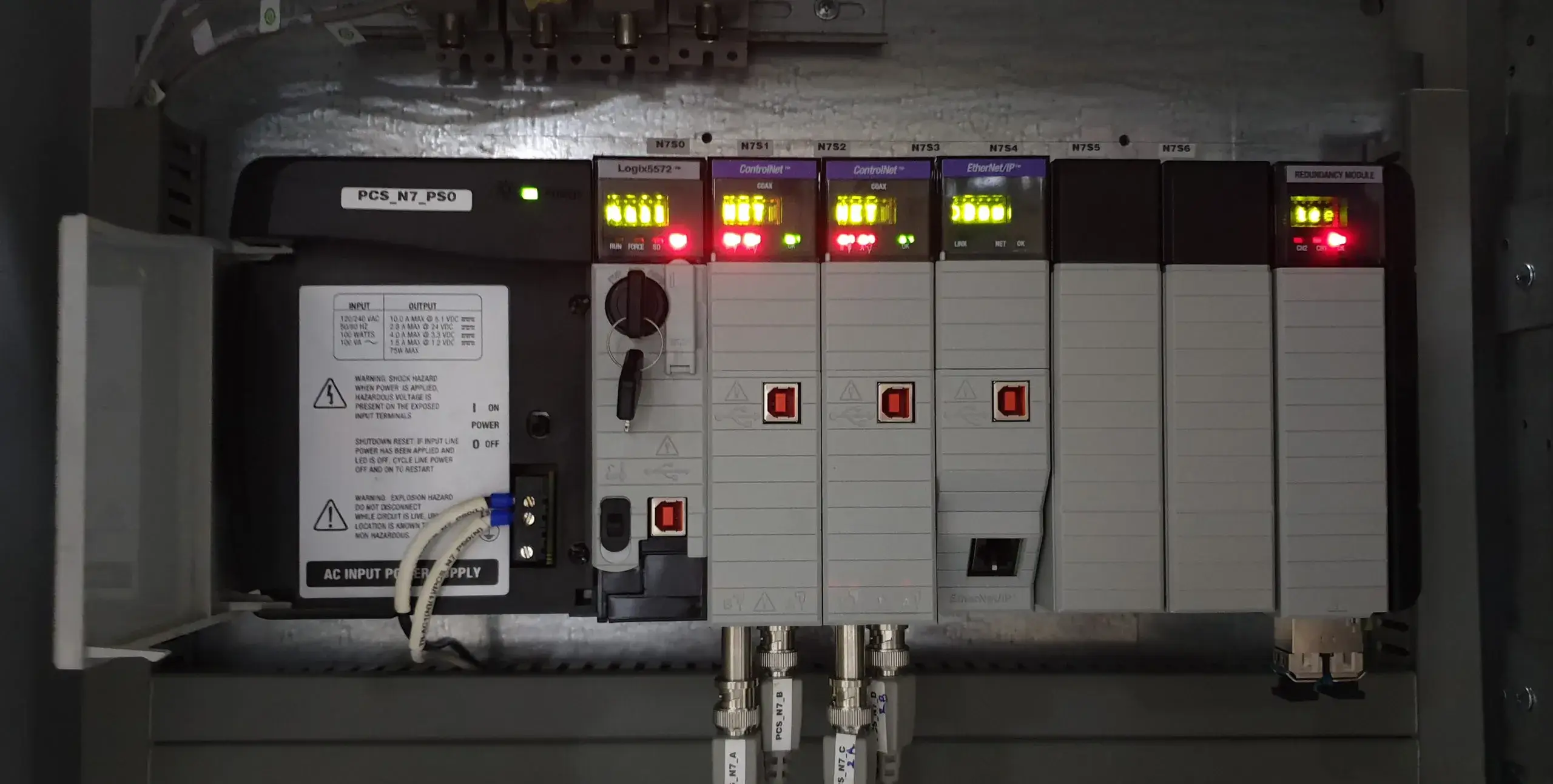 Obsolete AB PLC modules and spare parts in control cabinet