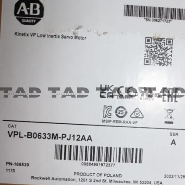  Allen-Bradley VPL-B0633M-PJ12AA Kinetix VP Low Inertia Servo Motor