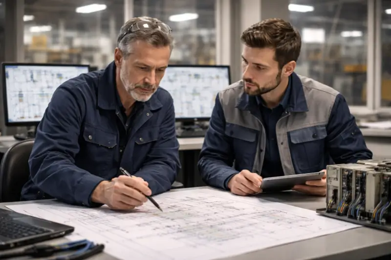 Engineering team planning PLC system modernization and replacement strategy