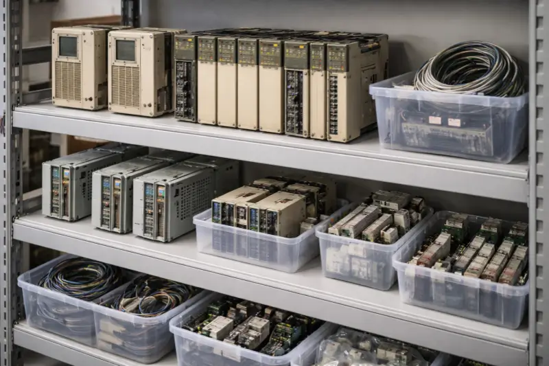 Strategic inventory of legacy PLC spare parts prepared for maintenance planning