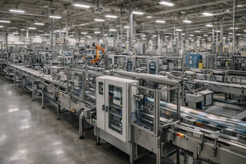 Stable industrial automation production line demonstrating long-term PLC system reliability