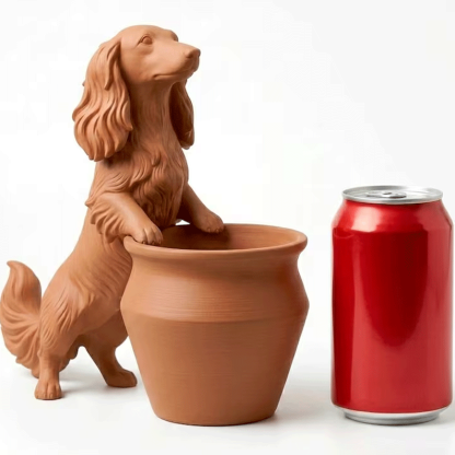 Long Haired Dachshund Planter Pot