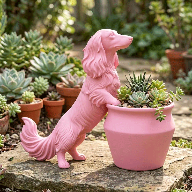 Long Haired Dachshund Planter Pot
