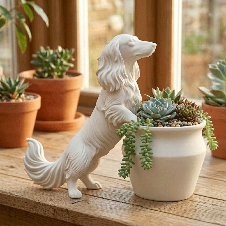 Long Haired Dachshund Planter Pot