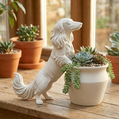 Long Haired Dachshund Planter Pot