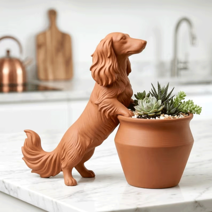 Long Haired Dachshund Planter Pot