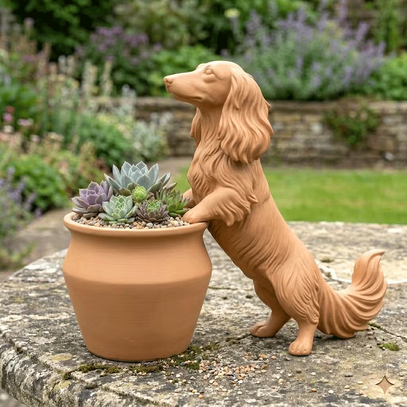 Long Haired Dachshund Planter Pot