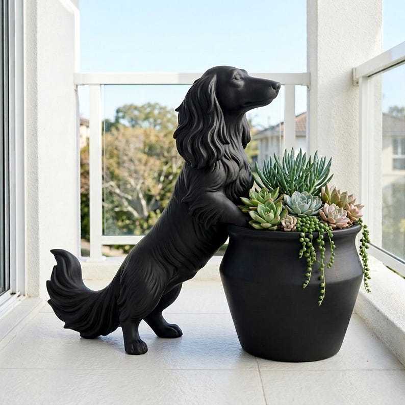 Long Haired Dachshund Planter Pot