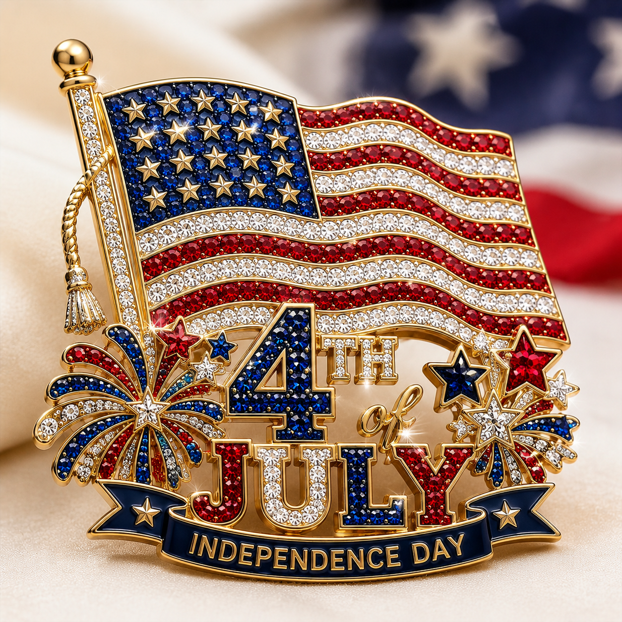 4th of July Independence Day Rhinestone Flag Pin