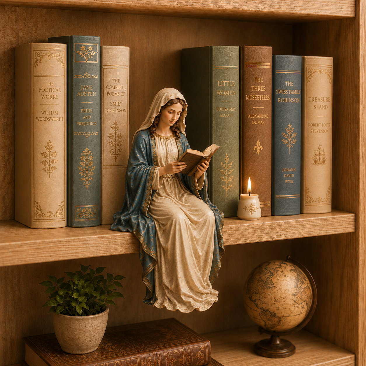 Virgin Mary Reading Bookshelf Figure