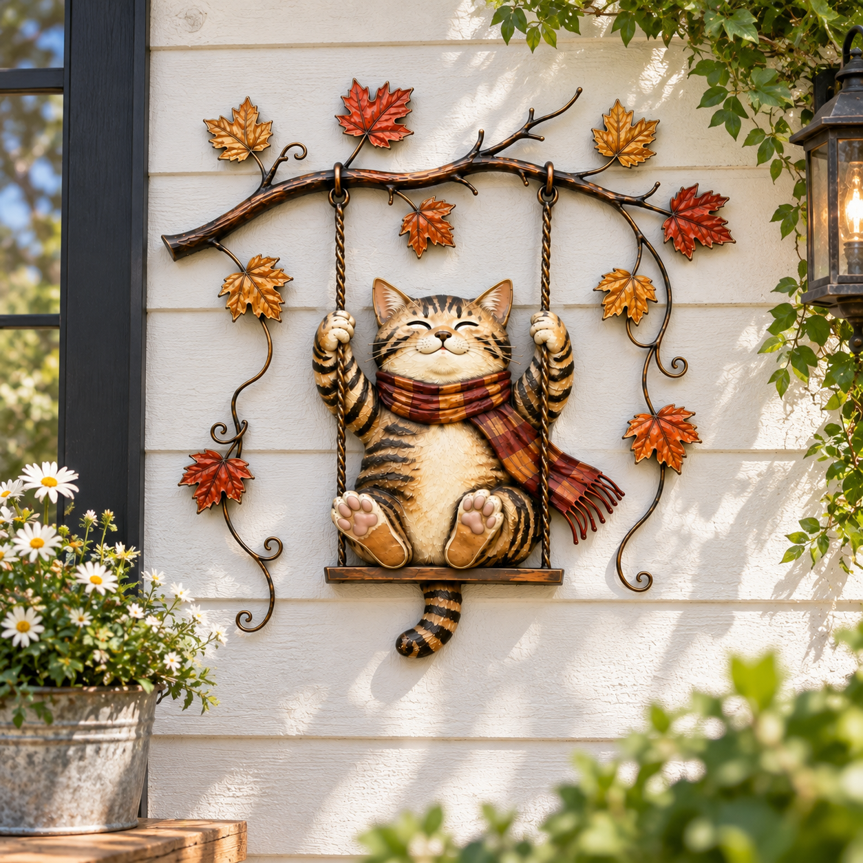Autumn Cat Swing Metal Wall Decor