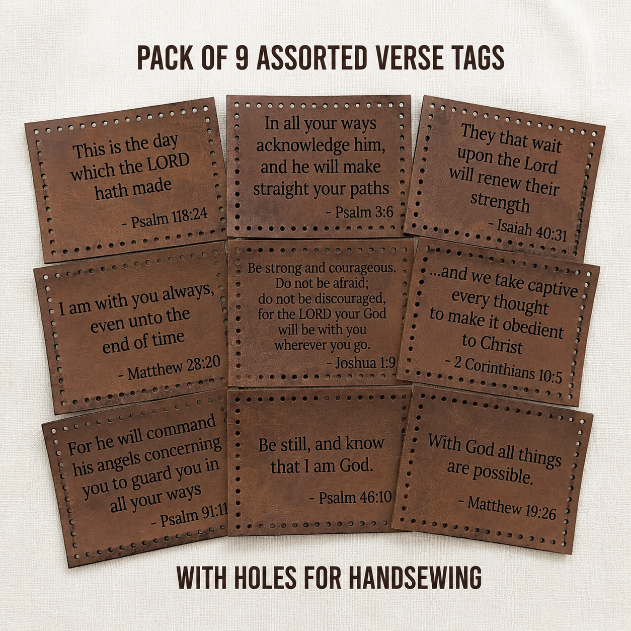 Christian Bible Verse Patch Set (9 tags)-Leather Sew On Labels