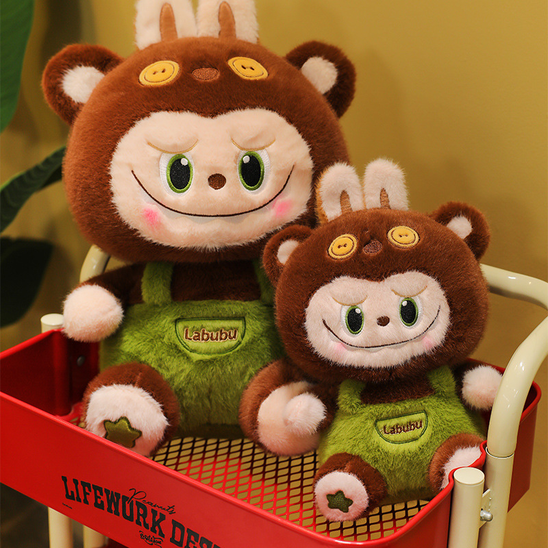 Labubu Plush Doll (Brown Overalls Edition)