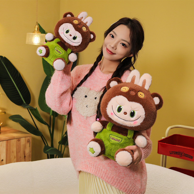 Labubu Plush Doll (Brown Overalls Edition)