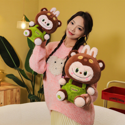Labubu Plush Doll (Brown Overalls Edition)