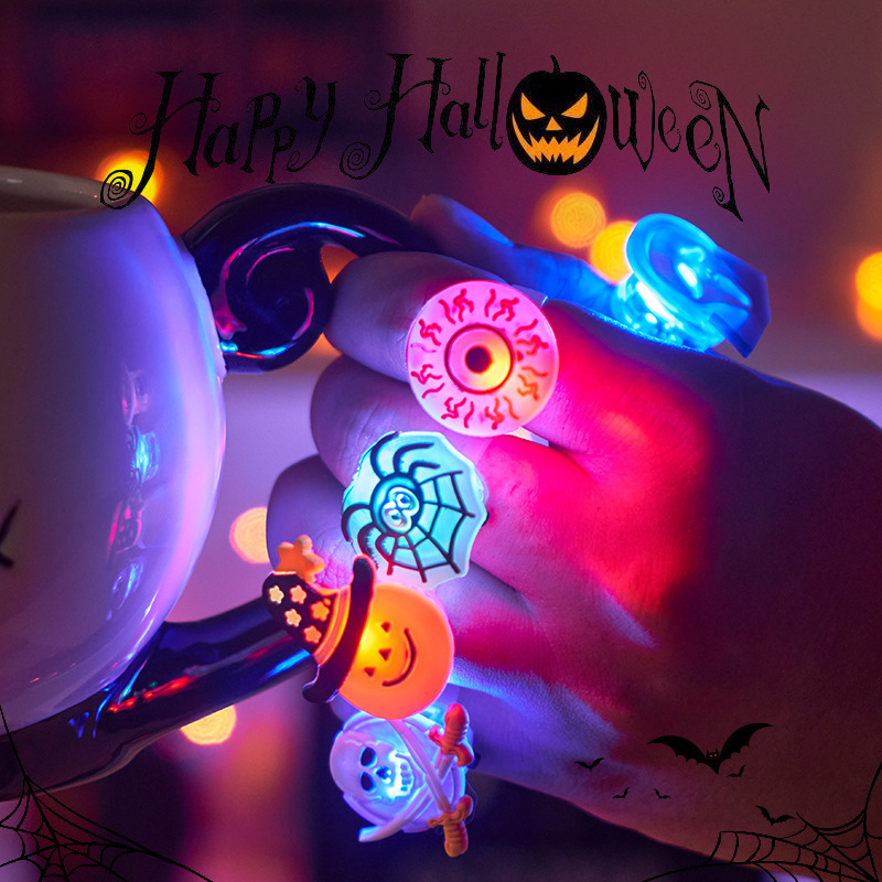 Kibtoys Halloween LED Finger Rings – 50 PCS Glow in the Dark Cartoon Rings for Kids