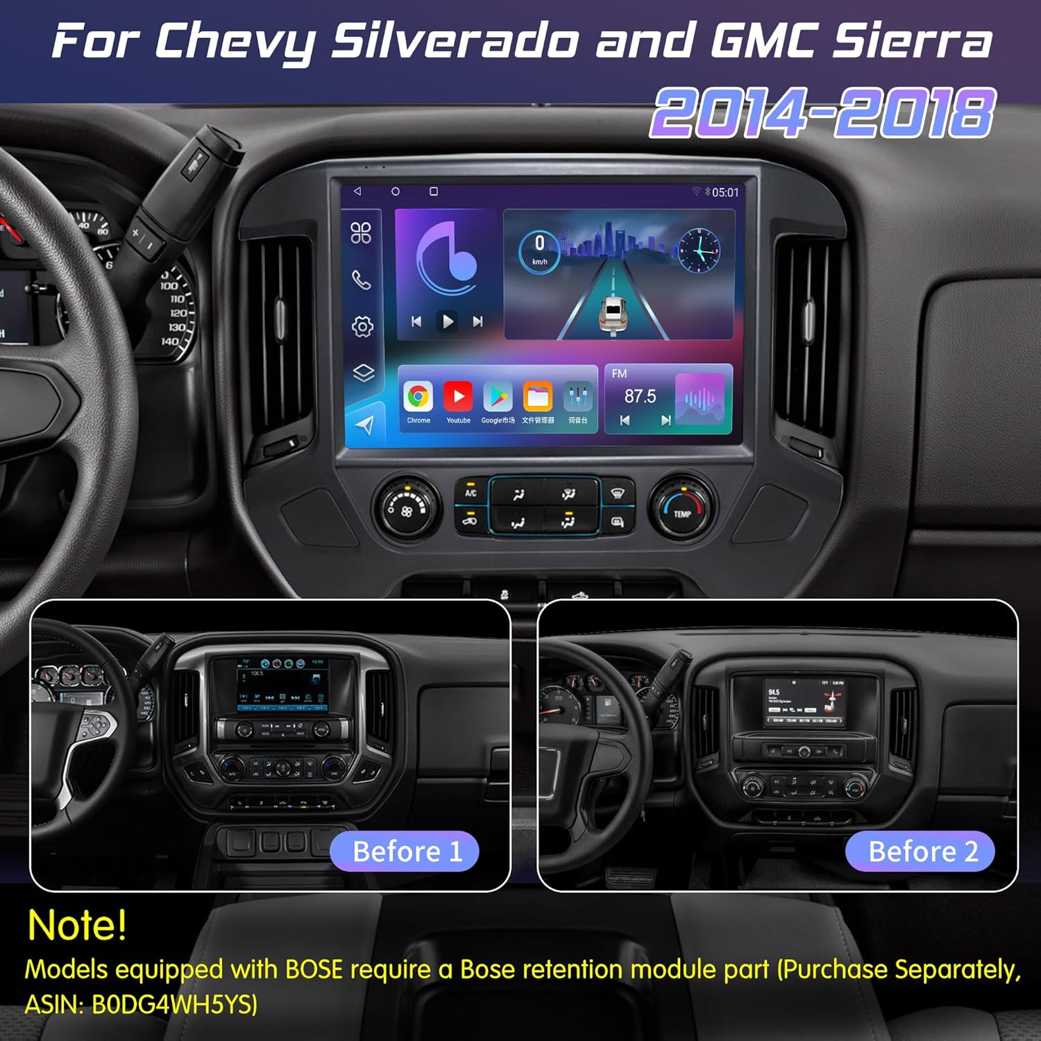 13“inch Tesla Style Android 13 Car Radio GPS Navigation For GMC Sierra Chevrolet Silverado 2014-2019 Car Multimedia Stereo Player