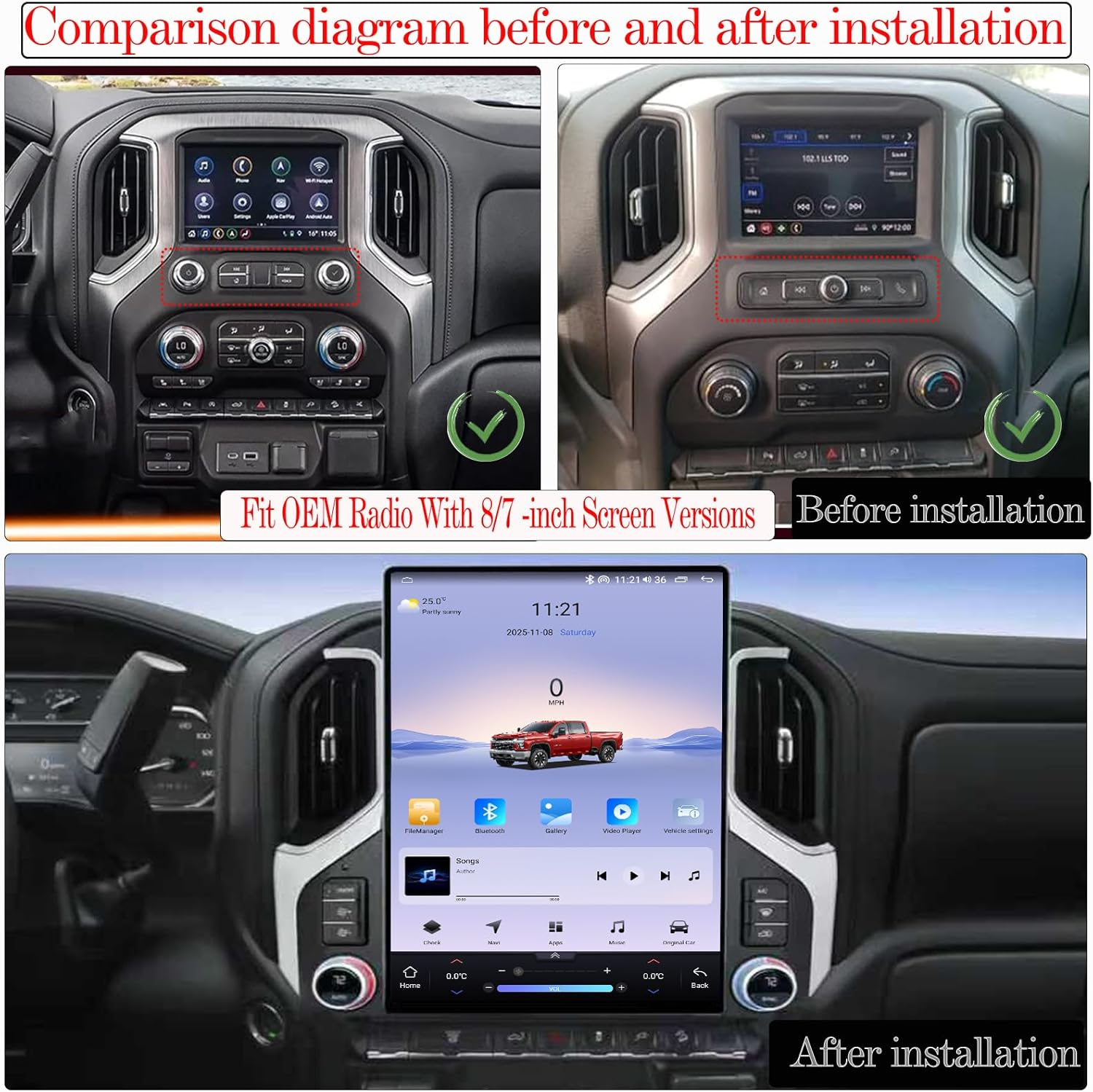 15.6“inch Tesla Style Android 13 Car Radio GPS Navigation For Chevrolet Silverado GMC Sierra 2019-2025 Car Multimedia Stereo Player