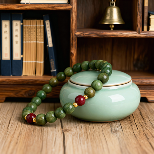 Buddha Stone Natural Green Sandalwood Meditation Agarwood Cinnabar Bracelet