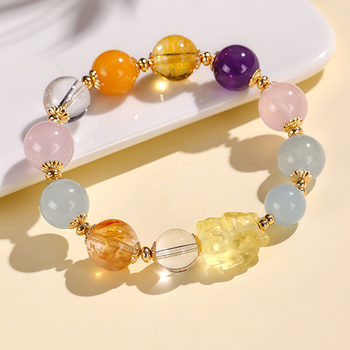  Citrine Nine-Tailed Fox & Pixiu Multi-Gemstone Bracele