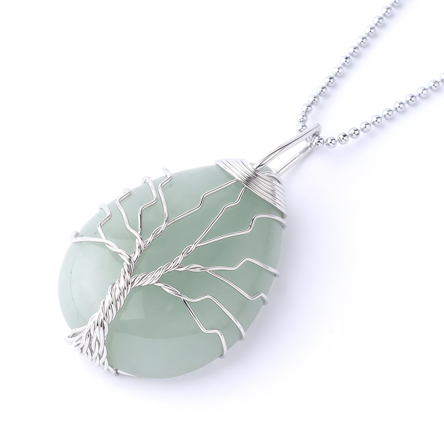 Natural Quartz Crystal Tree Of Life Healing Energy Necklace Pendant- EclatDoré
