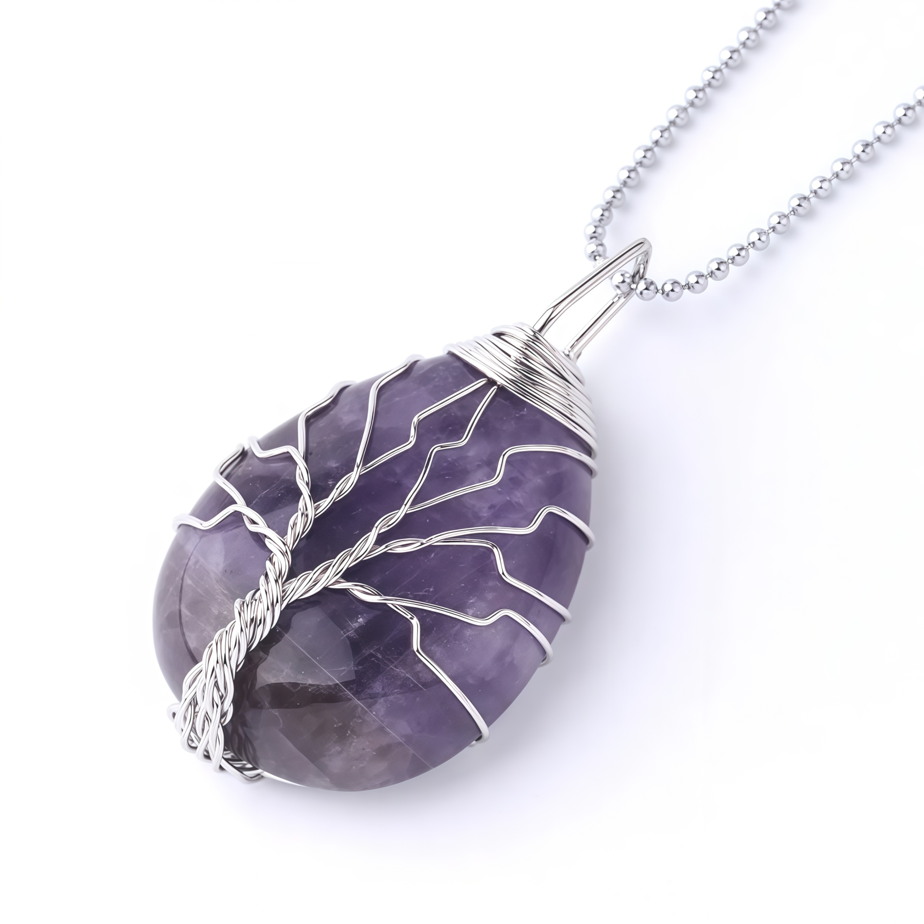 Natural Quartz Crystal Tree Of Life Healing Energy Necklace Pendant- EclatDoré