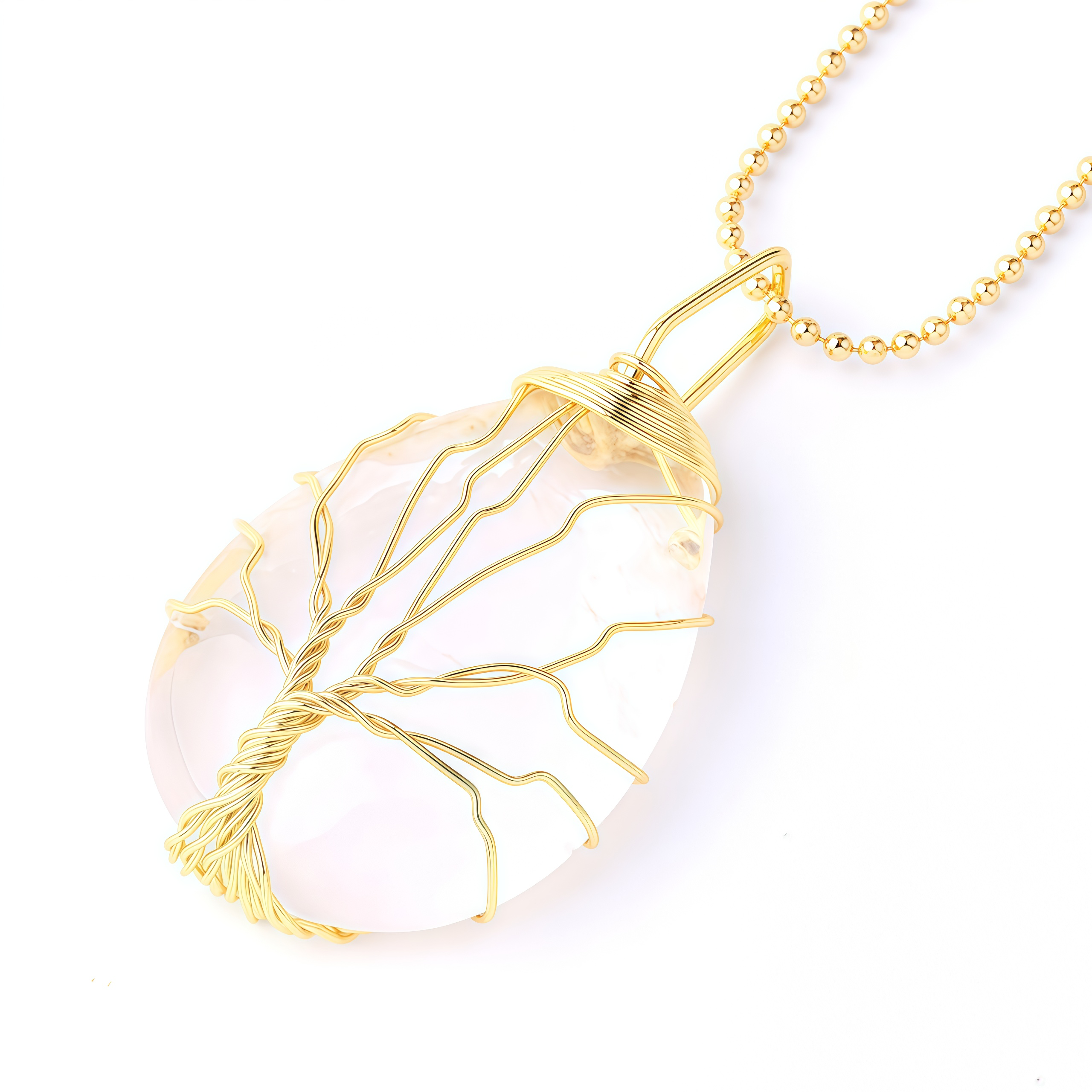 Natural Quartz Crystal Tree Of Life Healing Energy Necklace Pendant- EclatDoré