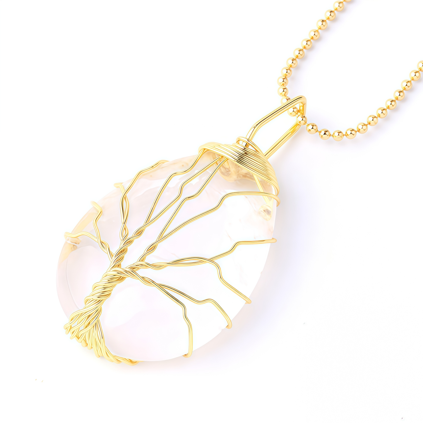 Natural Quartz Crystal Tree Of Life Healing Energy Necklace Pendant- EclatDoré