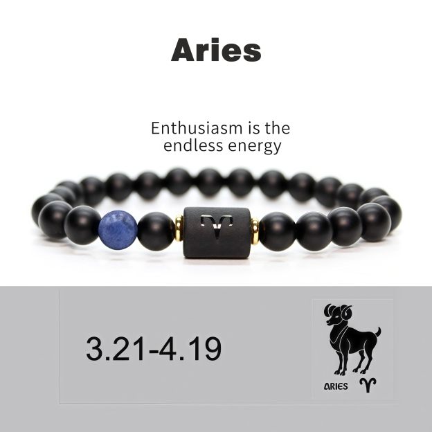 Spiritual Protection 12 Zodiac Signs Black Onyx Guardian Stone Adjustable Stretch Bracelet- EclatDoré