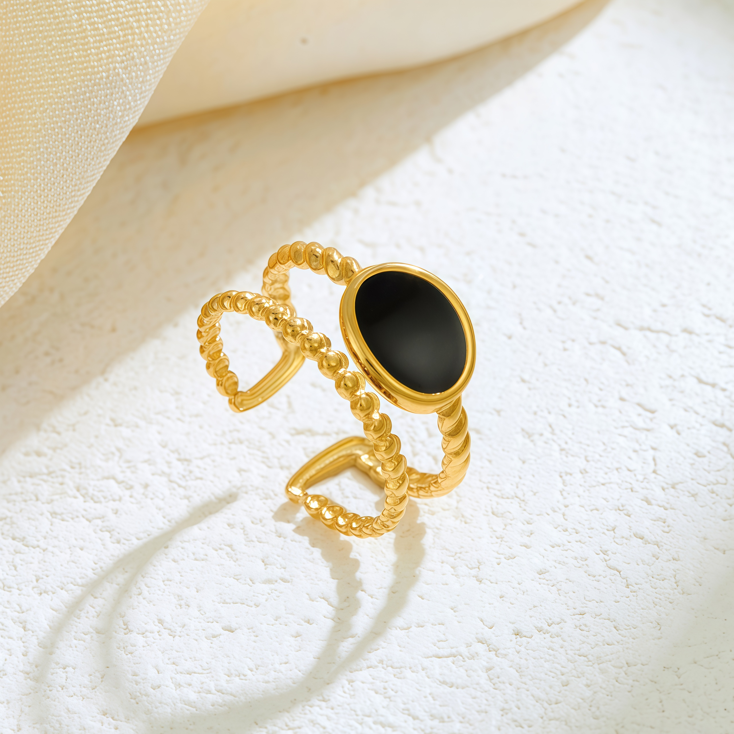 Industrial Chic Steel Ring with Oil-Pressure Texture - Modern Ellipse Open Ring