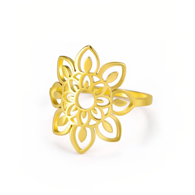 Titanium Steel Hollow Lotus Zen Spiritual Ring