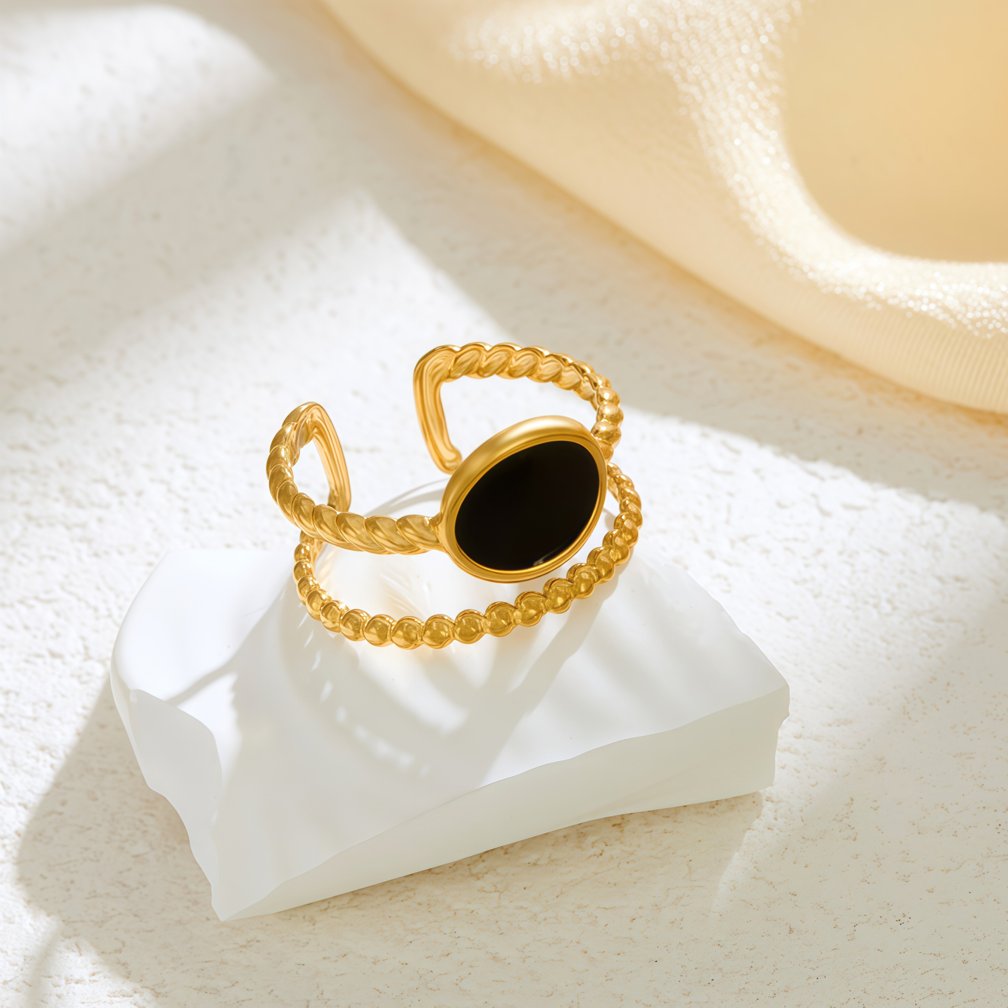 Industrial Chic Steel Ring with Oil-Pressure Texture - Modern Ellipse Open Ring