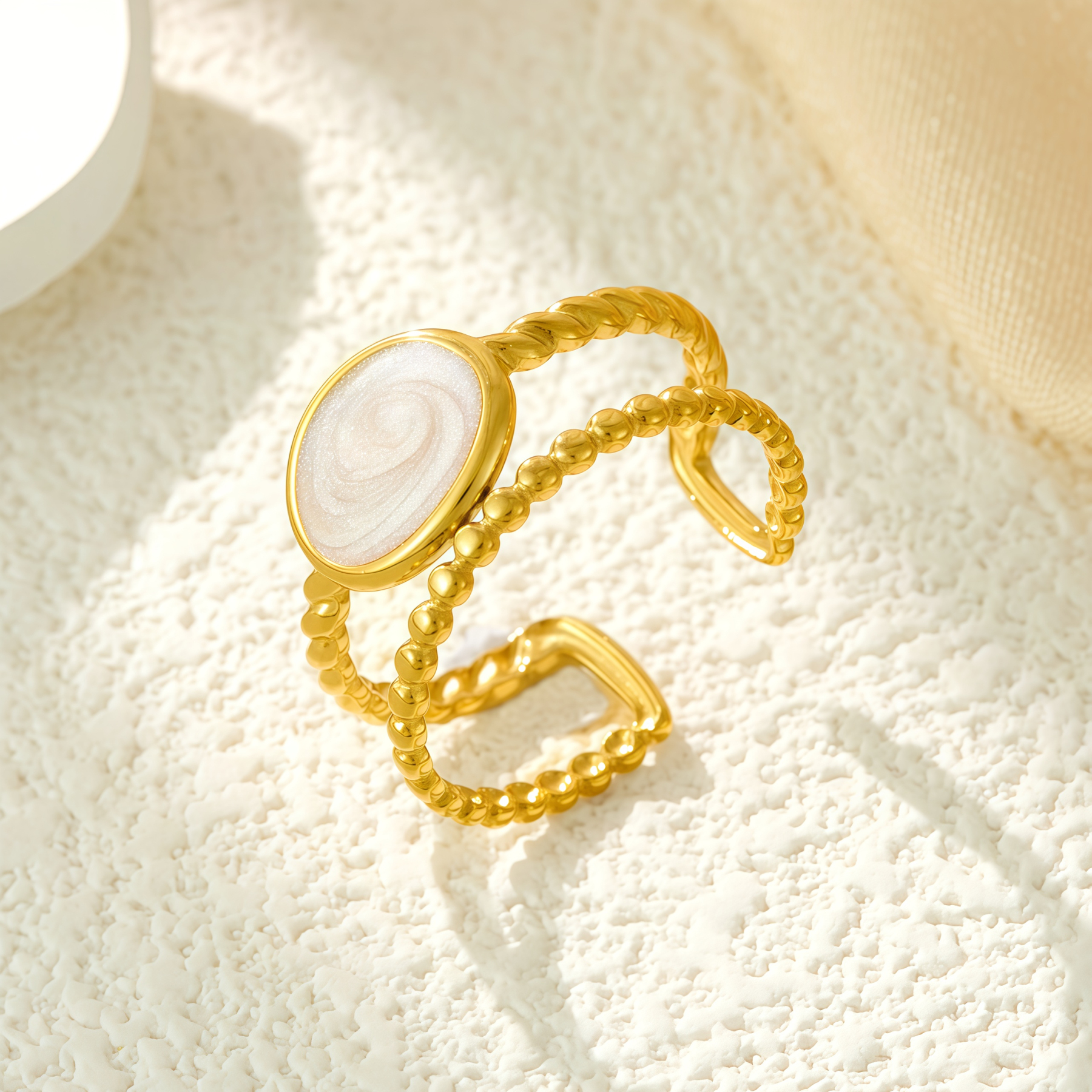 Industrial Chic Steel Ring with Oil-Pressure Texture - Modern Ellipse Open Ring