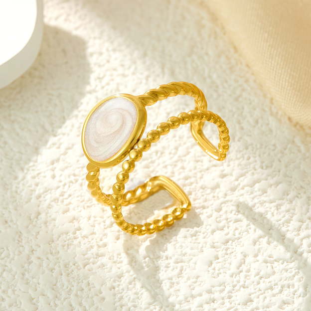 Industrial Chic Steel Ring with Oil-Pressure Texture - Modern Ellipse Open Ring