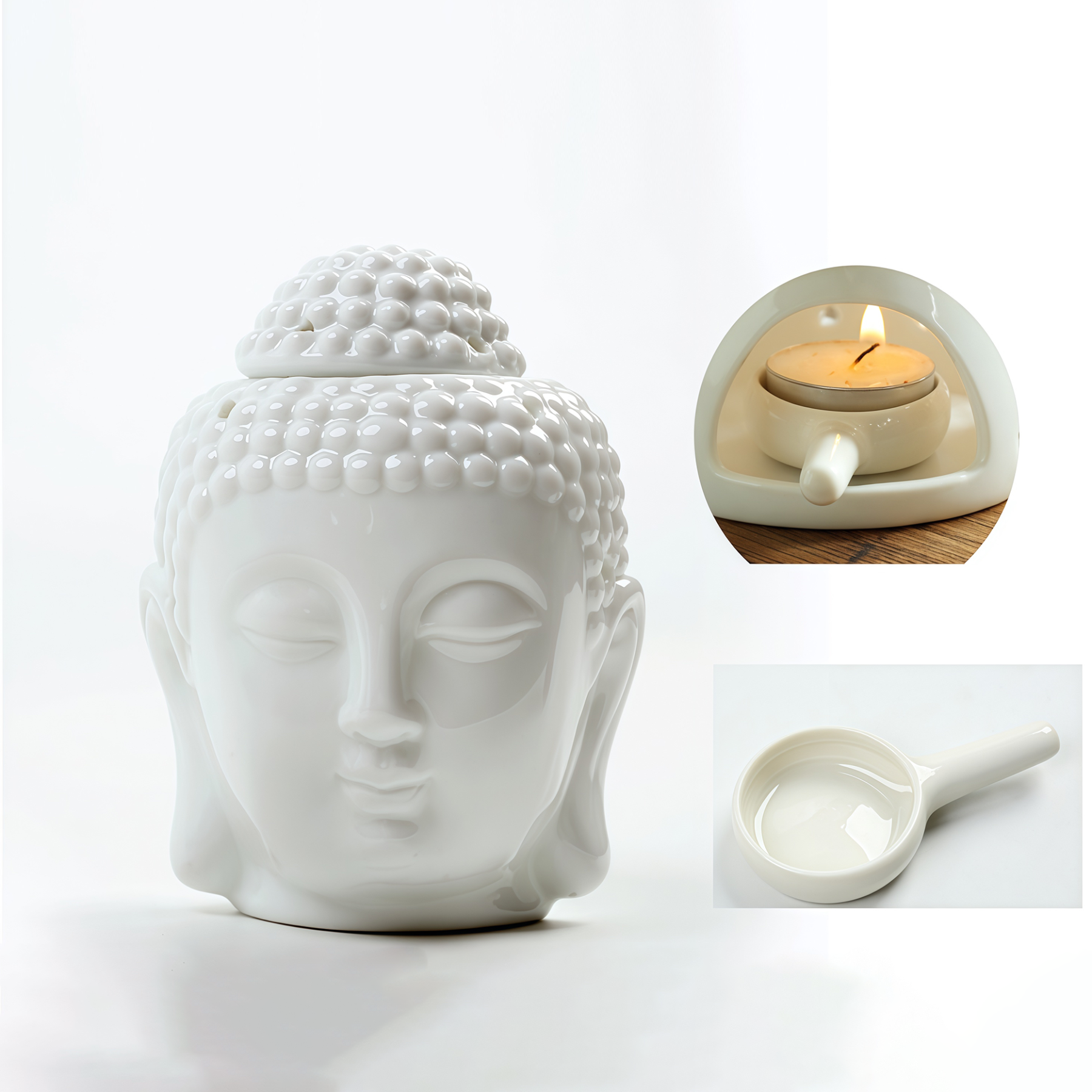 Handcrafted Ceramic Buddha Head Candle Aromatherapy Diffuser- EclatDoré