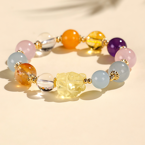  Citrine Nine-Tailed Fox & Pixiu Multi-Gemstone Bracele