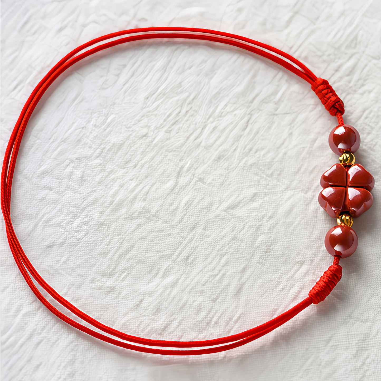 Natural Cinnabar Four Leaf Clover Blessing Red String Bracelet Anklet- EclatDoré