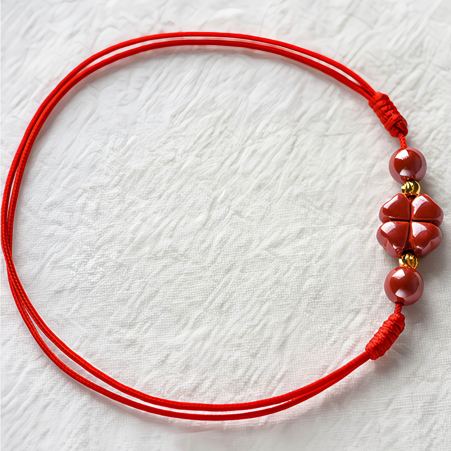 Natural Cinnabar Four Leaf Clover Blessing Red String Bracelet Anklet- EclatDoré