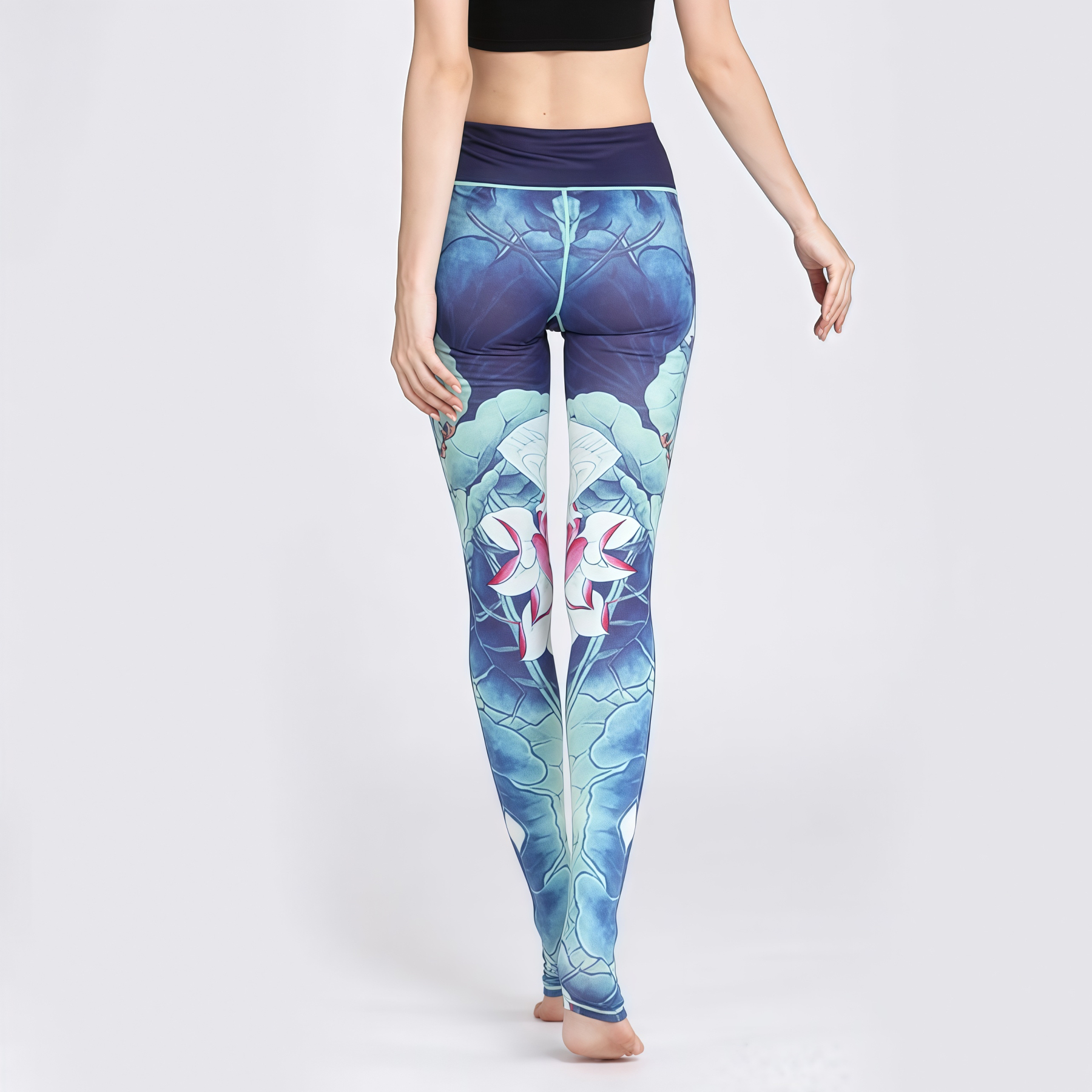 Lotus Flower Print Design Pants Sports Fitness Yoga Leggings Women's Yoga Pants- EclatDoré