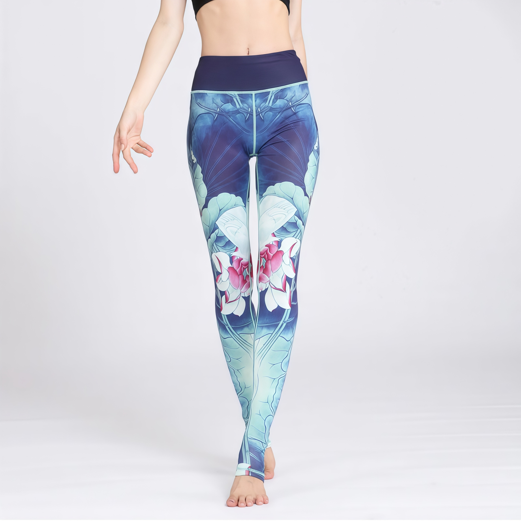 Lotus Flower Print Design Pants Sports Fitness Yoga Leggings Women's Yoga Pants- EclatDoré