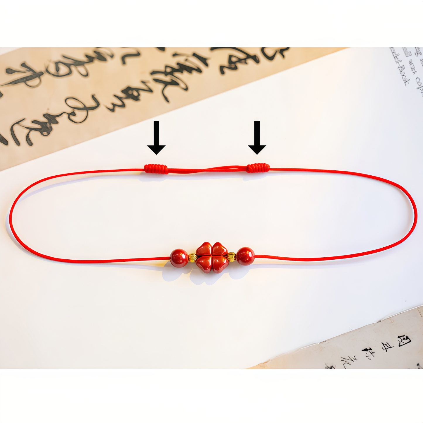Natural Cinnabar Four Leaf Clover Blessing Red String Bracelet Anklet- EclatDoré