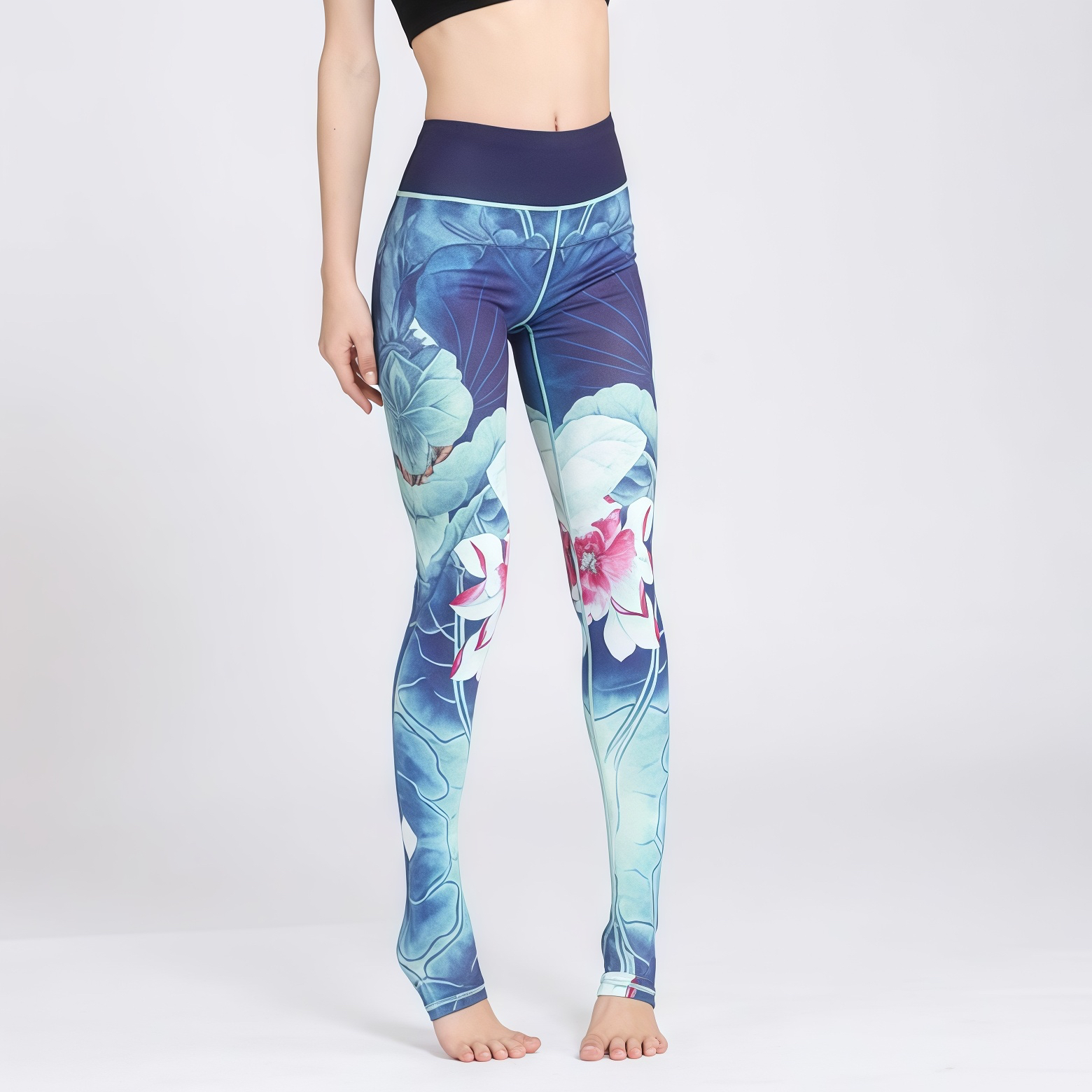 Lotus Flower Print Design Pants Sports Fitness Yoga Leggings Women's Yoga Pants- EclatDoré