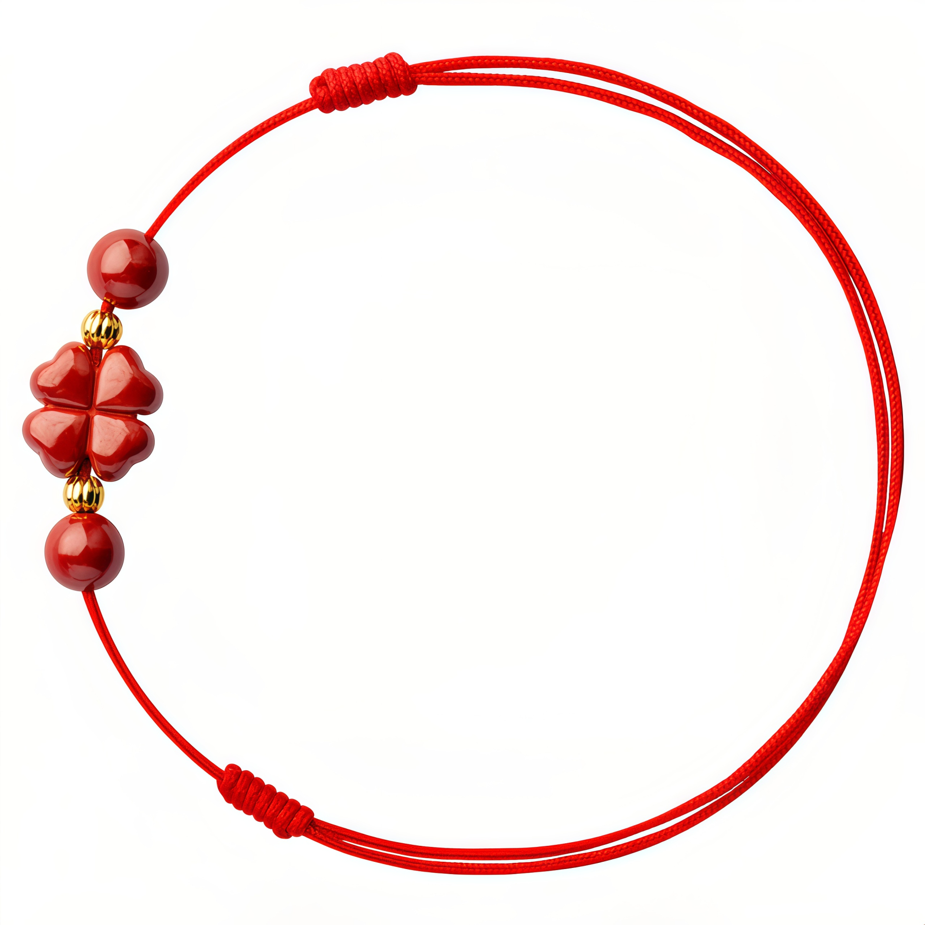 Natural Cinnabar Four Leaf Clover Blessing Red String Bracelet Anklet- EclatDoré