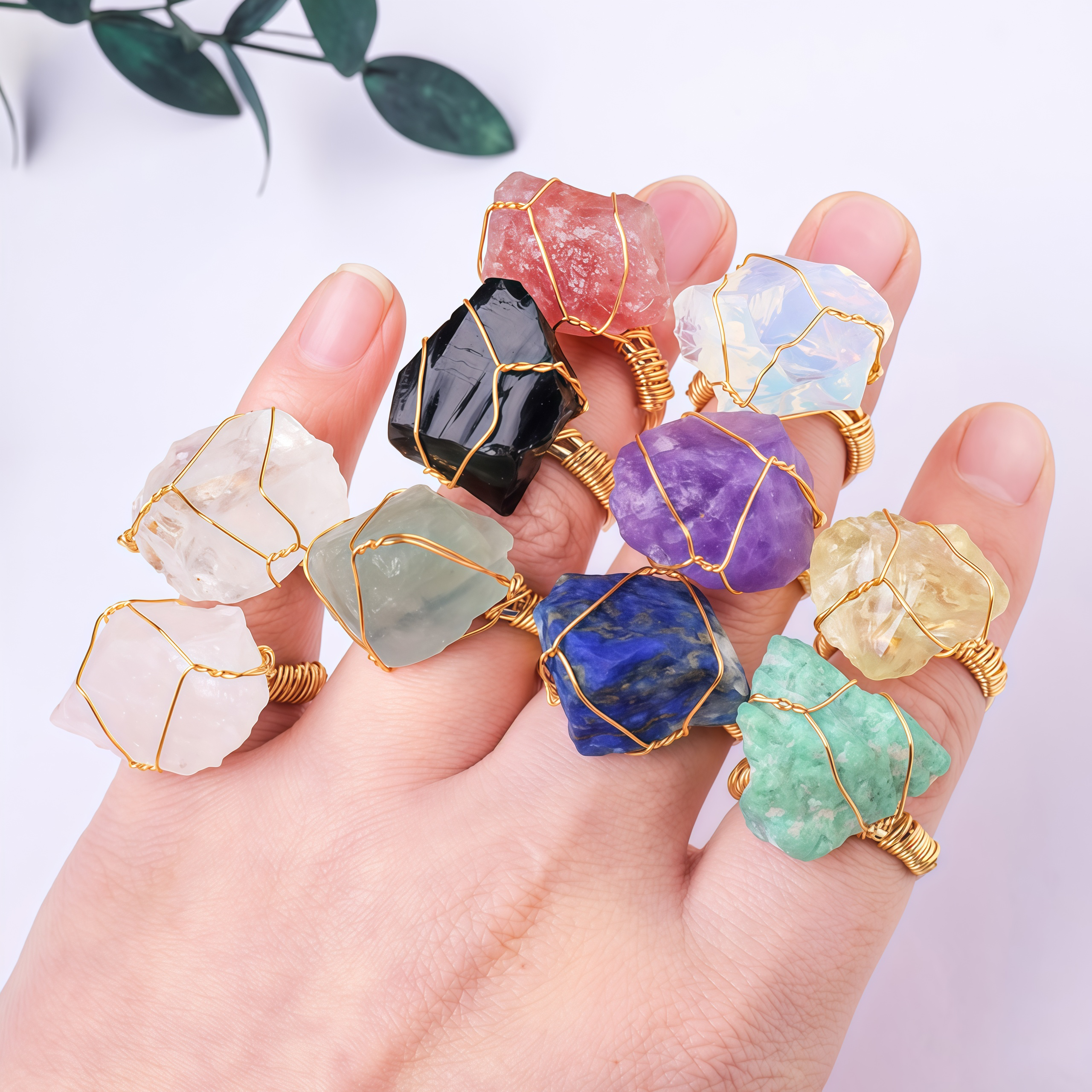 Natural Crystal Gemstone Amethyst Adjustable Ring- EclatDoré