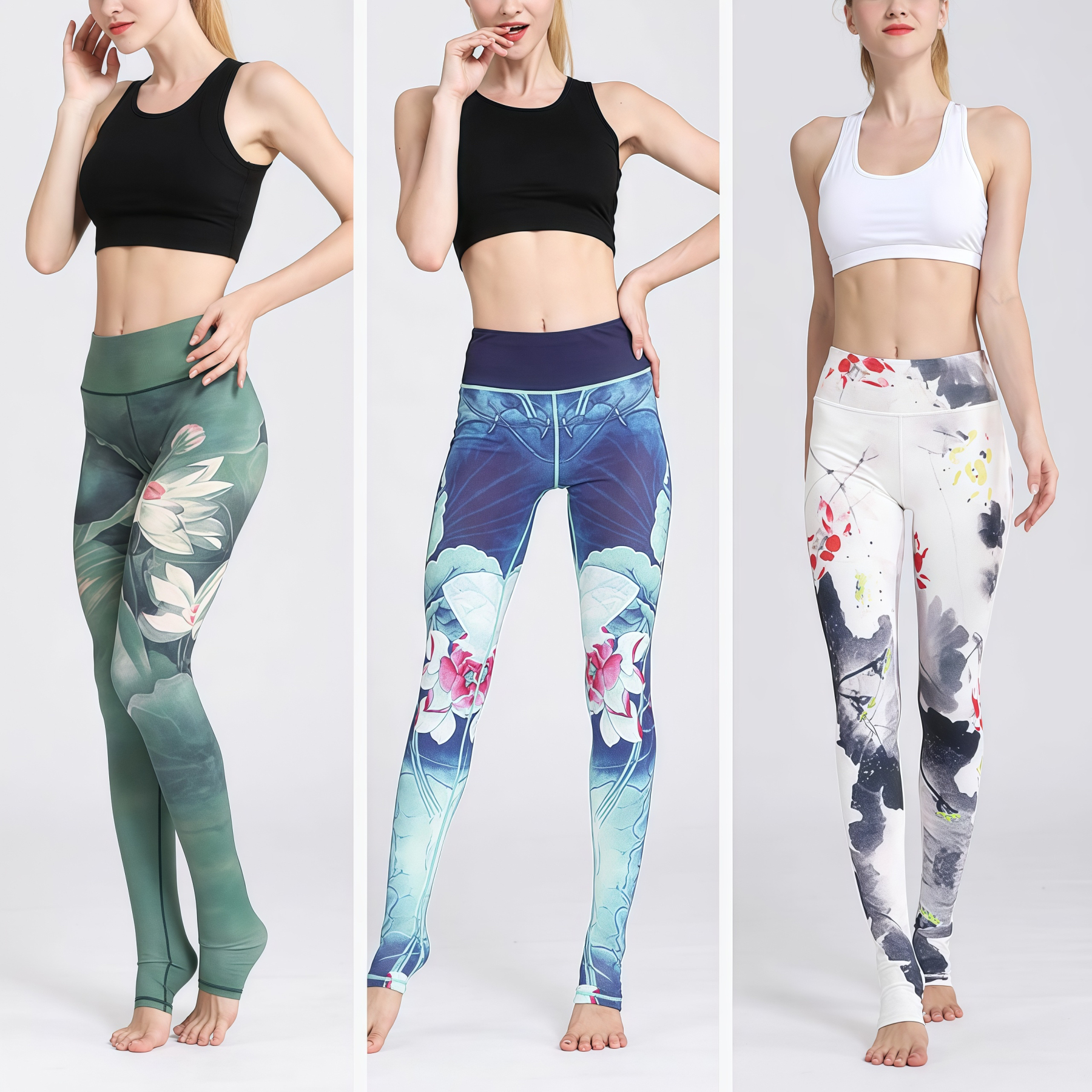 Lotus Flower Print Design Pants Sports Fitness Yoga Leggings Women's Yoga Pants- EclatDoré