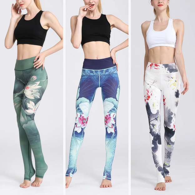Lotus Flower Print Design Pants Sports Fitness Yoga Leggings Women's Yoga Pants- EclatDoré