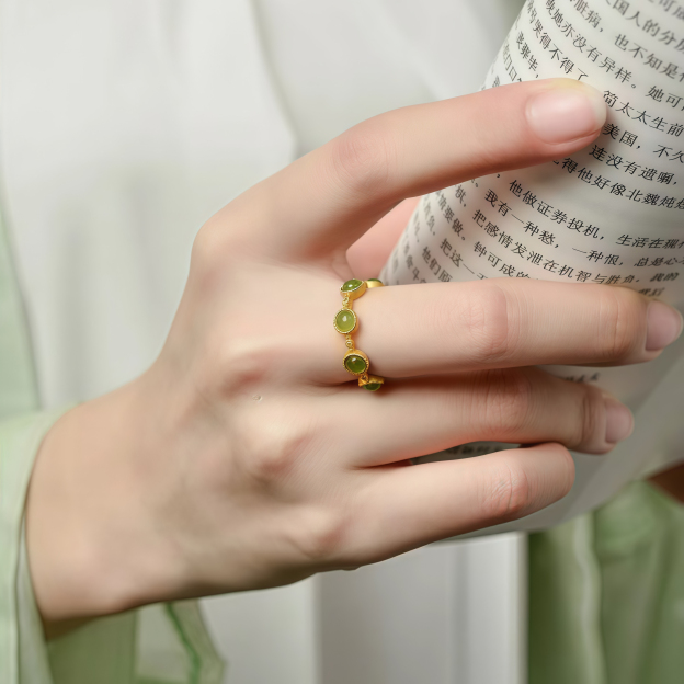 2025 Spiritual Jewelry|  Emotional Healing Cyan Jade Adjustable Ring - EclatDoré