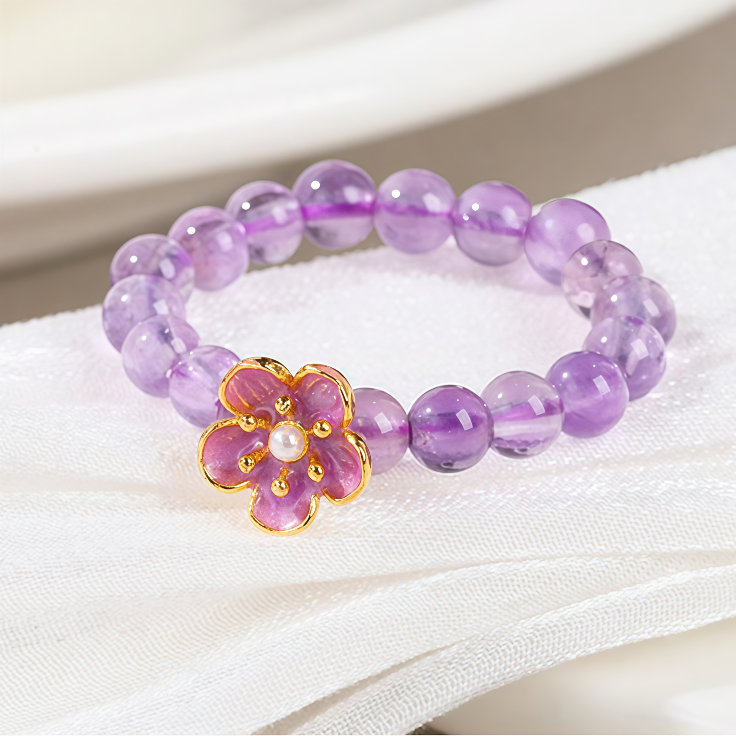 3mm Amethyst Peach Blossom Elastic String Ring- EclatDoré